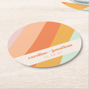 Dessous-de-verre Rond En Papier Retro Pastel Art géométrique Mariage personnalisé