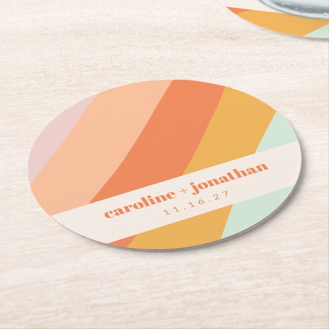 Dessous-de-verre Rond En Papier Retro Pastel Art géométrique Mariage personnalisé (Incliné)