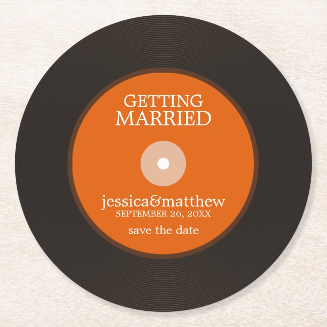 Dessous-de-verre Rond En Papier Retro Vinyl Enregistrement mariage Enregistrer la  (Devant)