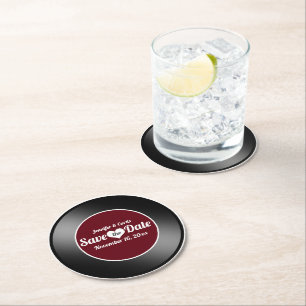 Dessous-de-verre Rond En Papier Retro Vinyl Record Vin Mariage rouge Enregistrer l