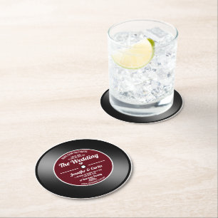 Dessous-de-verre Rond En Papier Retro Vinyl Record Vin Mariage rouge Enregistrer l