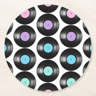 Dessous-de-verre Rond En Papier Retro Vinyl Records Motif coloré