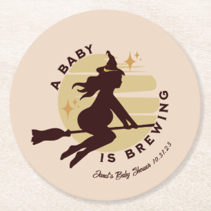 Dessous-de-verre Rond En Papier Retro Witch Baby est en train de brasser la Baby S