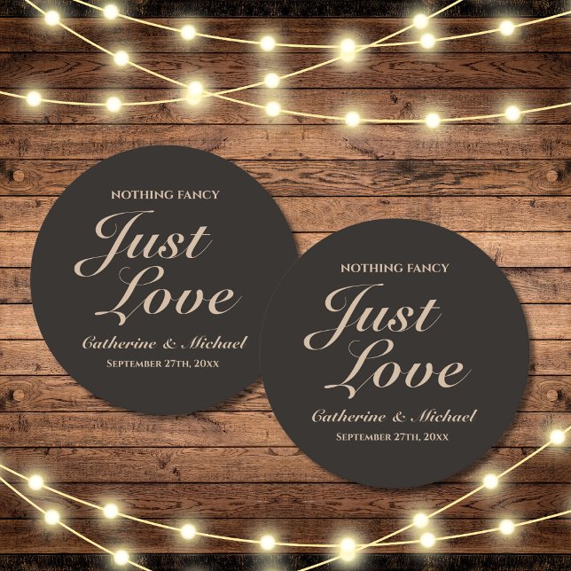 Dessous-de-verre Rond En Papier Rien de fantaisie Juste Amour Mariage (Top view rustic country wedding coffee brown wedding calligraphy simple elegant modern coaster)