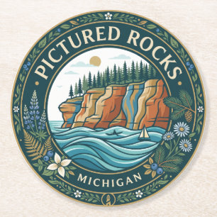 Dessous-de-verre Rond En Papier Rivage national de Pictured Rocks Michigan