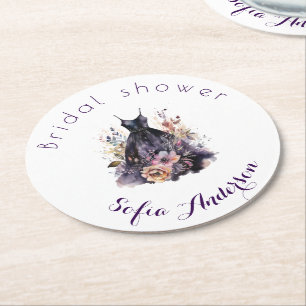 Dessous-de-verre Rond En Papier Robe noire violet douche nuptiale