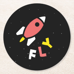 Dessous-de-verre Rond En Papier Rocket - Rouge & Jaune Pop Art Abstrait. FLY!