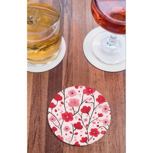 Dessous-de-verre Rond En Papier Romantique Rouge floral