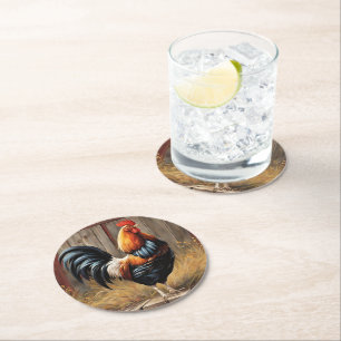 Dessous-de-verre Rond En Papier Rooster de ferme - Dessous de verre de papier glor