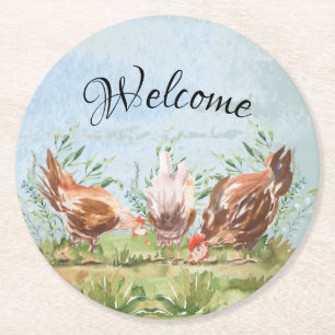 Dessous-de-verre Rond En Papier Rooster Rustique Agricole Poulet