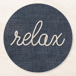 Dessous-de-verre Rond En Papier Rope Relax Text sur Denim