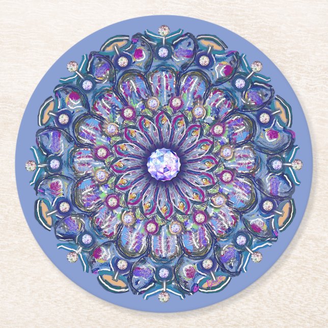 Dessous-de-verre Rond En Papier Rosace bleue (Devant)
