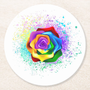 Dessous-de-verre Rond En Papier Rose arc-en-ciel coloré