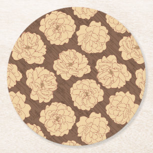 Dessous-de-verre Rond En Papier Rose baroque sur marron noyer - motif sans soudure