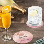 Dessous-de-verre Rond En Papier Rose de fête d'anniversaire or blush ballons roses<br><div class="desc">Un élégant or rose et un arrière - plan rose roux avec des gouttes et des ballons. Personnalisez et ajoutez un nom et un âge.</div>
