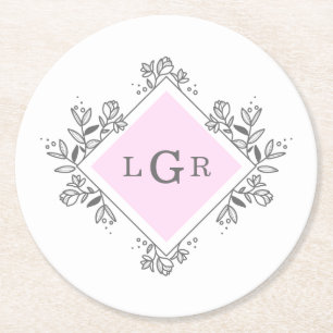 Dessous-de-verre Rond En Papier Rose floral simple tiré