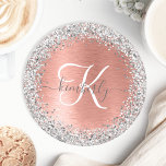 Dessous-de-verre Rond En Papier Rose Gold brossé Parties scintillant métallique No<br><div class="desc">Personnalisez facilement ce design dessous de verre chic branché avec une jolie parties scintillant brillante en argent sur un arrière - plan métallique brossé en or rose.</div>