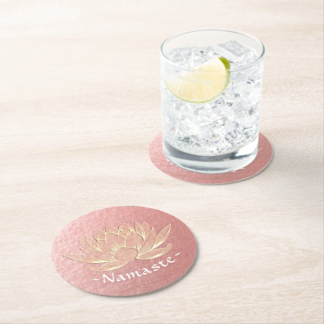 Dessous-de-verre Rond En Papier Rose Gold Lotus Yoga Studio Méditation Instructeur (En situation)