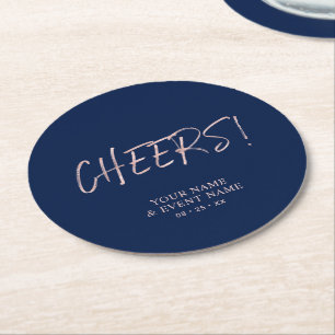 Dessous-de-verre Rond En Papier Rose Gold & Navy Blue Simple Cheers Décor de fête