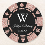 Dessous-de-verre Rond En Papier Rose Gold Parties scintillant Poker Chip Casino Ma<br><div class="desc">Célébrez en style avec ces dessous de verre de puces de poker à la mode. Le design est facile à personnaliser avec votre propre libellé et votre famille et vos amis seront ravis de voir ces dessous de verre fabuleux.</div>