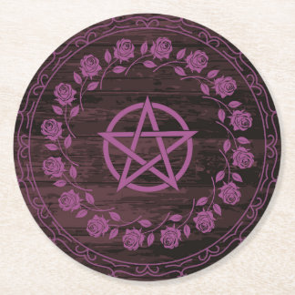 Dessous-de-verre Rond En Papier Rose gothique pentagramme sorcière violet