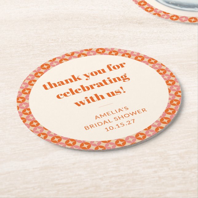 Dessous-de-verre Rond En Papier Rose Orange Milieu de siècle Remerciement personna (Incliné)