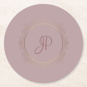 Dessous-de-verre Rond En Papier Rose personnalisé Monogramme Modèle  Élégant