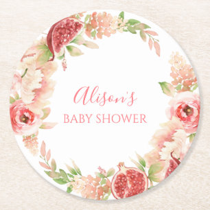 Dessous-de-verre Rond En Papier Rose Rose Floral Vert Fille Baby shower