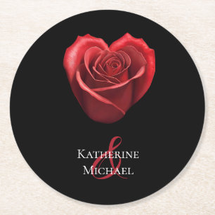 Dessous-de-verre Rond En Papier Rose rouge en forme de coeur Mariage