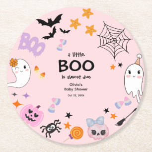 Dessous-de-verre Rond En Papier Rose Un Petit Boo Cute Ghost Baby shower Halloween