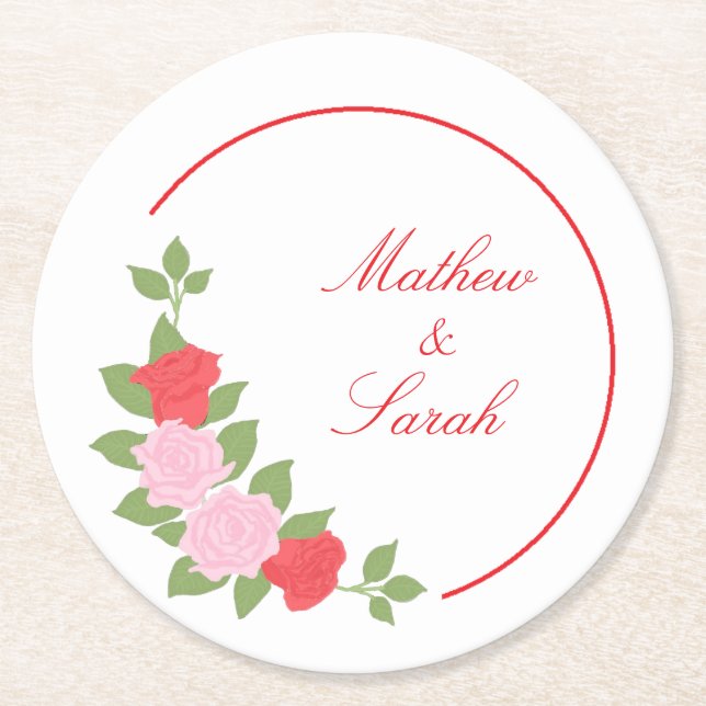 Dessous-de-verre Rond En Papier Roses (Devant)