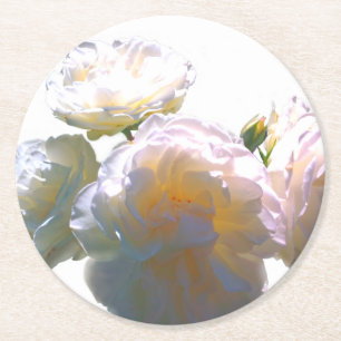 Dessous-de-verre Rond En Papier roses blanches élégantes aux teintes pêche orange