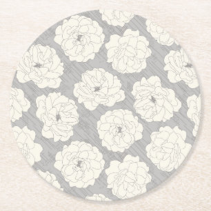 Dessous-de-verre Rond En Papier Roses blanches sur gris clair - motif sans soudure