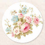 Dessous-de-verre Rond En Papier Roses roses roses roses Vintages<br><div class="desc">Magnifique amas de roses roses et marguerites avec fleurs sauvages bleus et feuillage de sauge. La couleur Arrière - plan peut être customisée.</div>