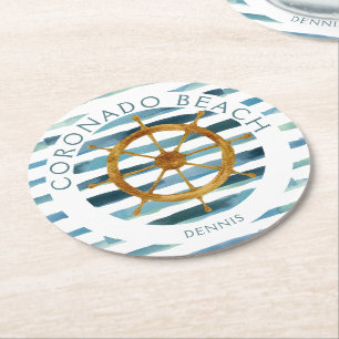 Dessous-de-verre Rond En Papier Roues de navires de bord de mer personnalisées aqu