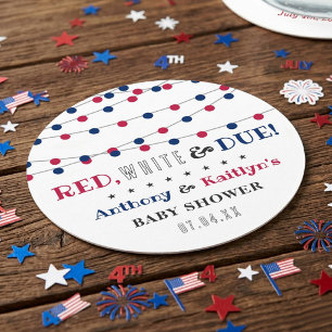 Dessous-de-verre Rond En Papier Rouge, Blanc & Due ! baby shower 4 juillet