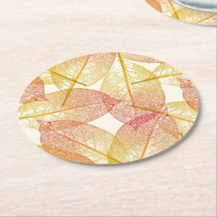 Dessous-de-verre Rond En Papier Rouge or Jaune Feuilles Automne saison Motif