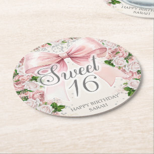 Dessous-de-verre Rond En Papier Ruban Coquette Rose Fleur Vintage Douze Ans