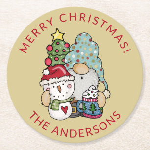 Dessous-de-verre Rond En Papier Russe Gnome Snowman Noël