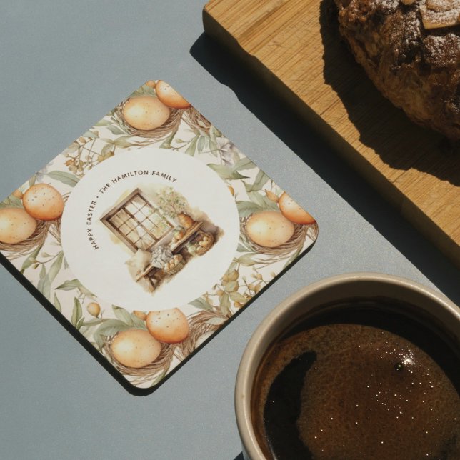 Dessous-de-verre Rond En Papier Russe Pâques Beige Nom de famille (Créateur téléchargé)