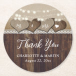Dessous-de-verre Rond En Papier Rustic Country Bois Burlap Mariage de dentelle de<br><div class="desc">Complétez votre soirée de mariage à thème rustique inspirée par le burlap et la dentelle avec ces dessous de verre en papier remerciant mariage romantique. Personnalisez facilement ces dessous de verre avec vos détails mariages en ligne.</div>