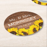 Dessous-de-verre Rond En Papier Rustic Wood Sunflower M. et Mme Wedding Favor<br><div class="desc">Message-moi si vous avez des demandes spéciales.</div>