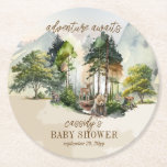 Dessous-de-verre Rond En Papier Rustic Woodland Adventure Attend Boy Baby shower<br><div class="desc">Entrez dans le monde enchanteur du Rustic Woodland Adventure Await Boy Baby shower. Cette collection captivante d'invitation et d'accessoires donne vie à la magie d'une forêt boisée, où se déroule une scène délicieuse sous vos yeux. Au milieu d'une végétation luxuriante et d'un décor de montagnes et de ciel bleu, d'un...</div>