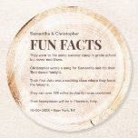 Dessous-de-verre Rond En Papier Rustique Bois Coupe tranche amusante liste de fait<br><div class="desc">Découvrez le charme de notre Rustic Wood Cut Slice Fun List Fact Dessous de verre de mariage personnalisé Favors, un ajout délicieux à votre célébration. Ces dessous de verre mêlent harmonieusement élégance rustique et faits amusants personnalisés sur le couple, ce qui en fait un souvenir unique et mémorable pour vos...</div>