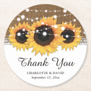 Dessous-de-verre Rond En Papier Rustique Burlap Lace String Lights Mariage de tour