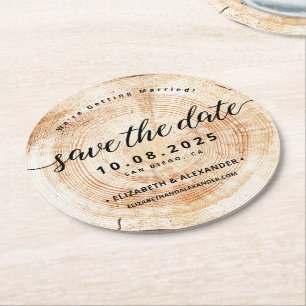 Dessous-de-verre Rond En Papier Rustique Simple Bois Grange Mariage Enregistrer La