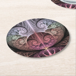 Dessous-de-verre Rond En Papier Rythme cardiaque, art fractal surréaliste abstrait
