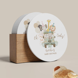 Dessous-de-verre Rond En Papier Safari Camion Jungle Animaux Boho Baby shower