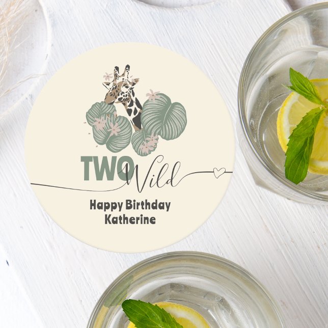 Dessous-de-verre Rond En Papier Safari Two Wild Giraffe Animal Birthday Party (Créateur téléchargé)