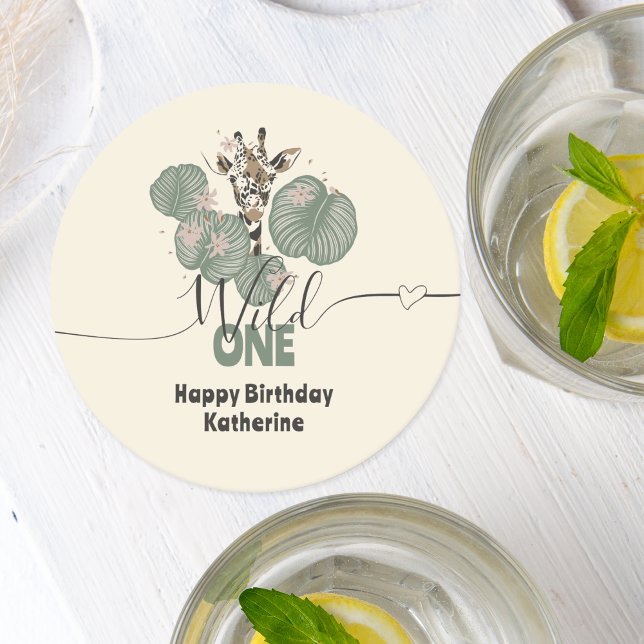 Dessous-de-verre Rond En Papier Safari Wild One Giraffe Animal Anniversaire (Créateur téléchargé)
